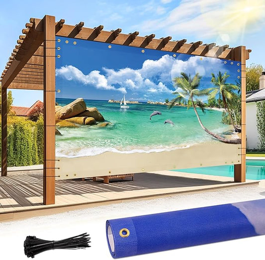 Shade&Beyond Custom Design Patio & Gazebo Backdrop Screen, Full-Color Printed PVC Shade Cloth with UV Resistant, Sun Shade Cover for Outdoor, Garden, Backyard, Balcony, GN01