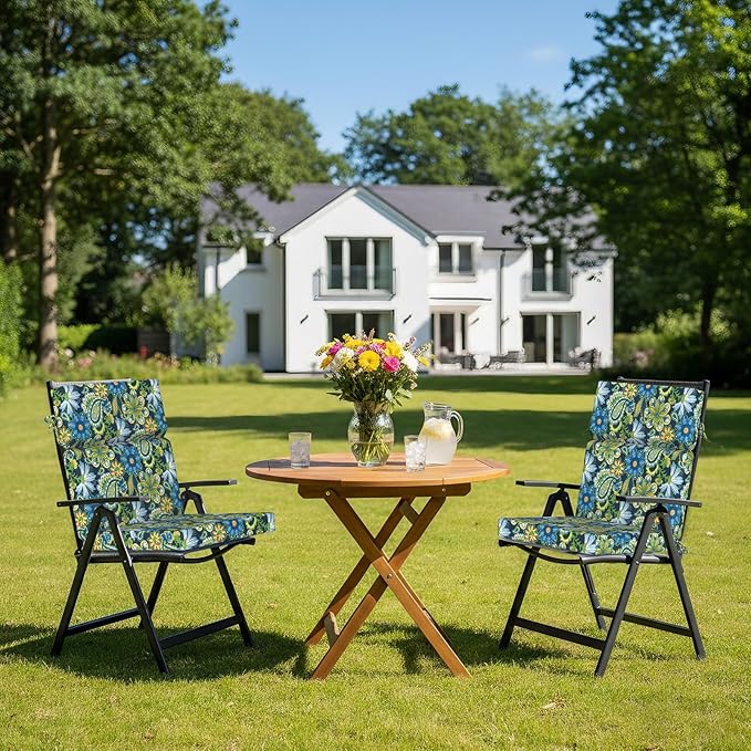 DYTXIII Outdoor High Back Chair Cushions Set of 2, 44"x22" Water Repellent Patio Seat Cushions with Elastic Sponge, All Weather Chair Pads for Rocking, Dining Chairs, Patio Furniture - Flower Child