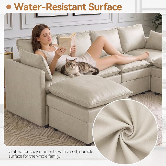 50" Storage Loveseat Modular Sofa Faux Leather 2-Seat for Apartment,Beige