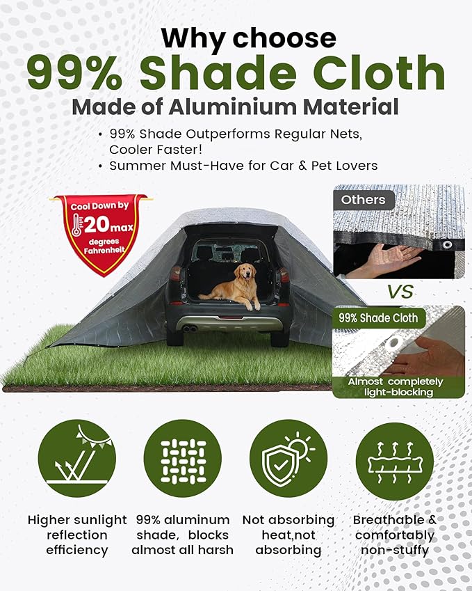 99% Aluminet Shade Cloth 10'x10' Aluminum Shade Cloth Heat Protection Reflective Tarp Aluminet Car Shade with Elastic Cord & Nylon & Rope Nails Suitable for UV Protection for Outdoor Use