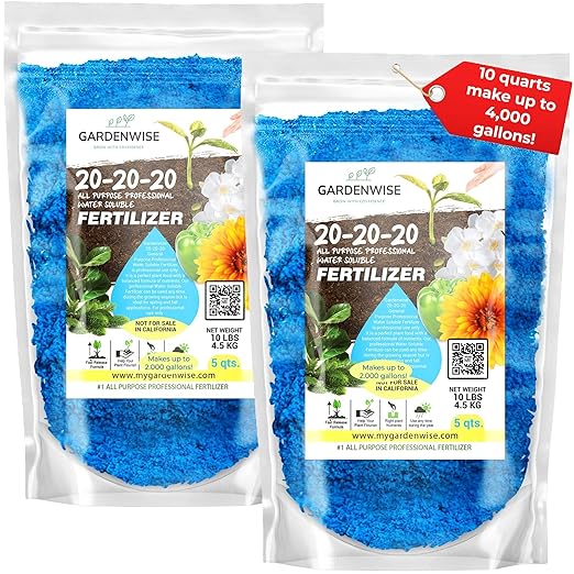 Gardenwise 20-20-20 Water-Soluble Fertilizer – Powder for Liquid Plant Food for Indoor & Outdoor Plants, Orchids, Vegetables, Lawns, Flowers – 20 20 20 Fertilizer (10 QUARTS)