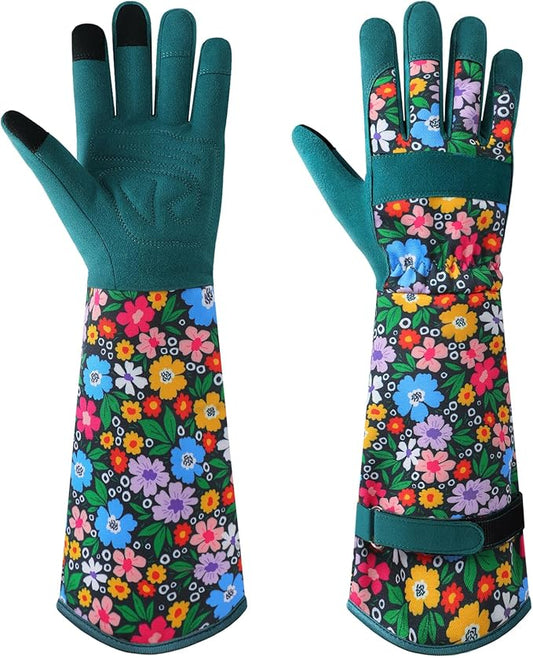 Trifabricy Gardening Gloves for Women, Leather Long Garden Gloves with Grip, Thorn-Proof Puncture-Resistant Work Gloves