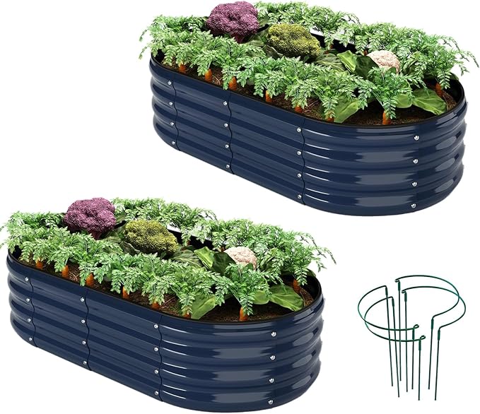 ZFHgarden Galvanized Metal Planter Raised Garden Bed Kit for Gardening Outdoor Garden Box Raised Flower Bed 2PC Blue 4X2X1FT