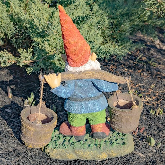 Zaer Ltd. Classic Spring Gnome Garden Statue in Assorted Styles (Gnome with Buckets)