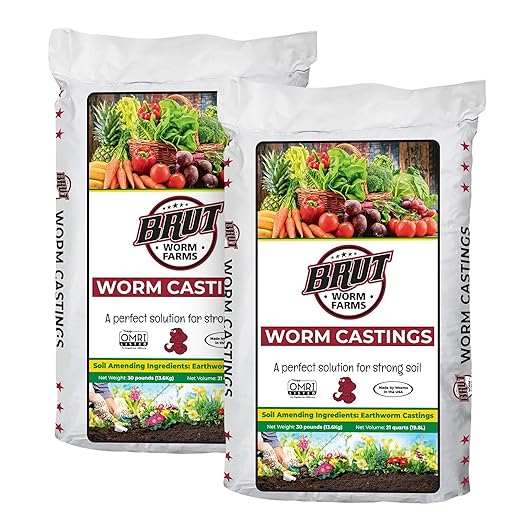Brut Worm Farms 2-Pack Organic Worm Castings Fertilizer, 30 lb - Natural Soil Amendment for Plants, Potting Mixes, Indoor and Outdoor Gardens, Vegetables, and Lawns