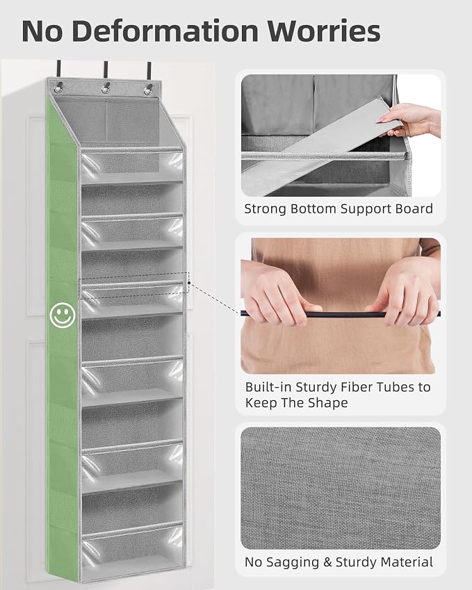 STORAGE MANIAC Over the Door Organizer 6-Shelf Closet Hanging Storage with 14 Mesh Pockets, 66lbs Capacity Clear Deep Pockets Behind Door Storage for Nursery, Bathroom, Bedroom, 1 Pack Grey