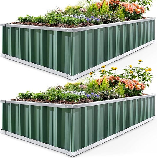 KING BIRD Raised Garden Bed 68" x 36" x 12" (2 Packs) Galvanized Steel Metal Outdoor Planter Kit Box for Vegetables, Flowers, Fruits, and Herbs Green