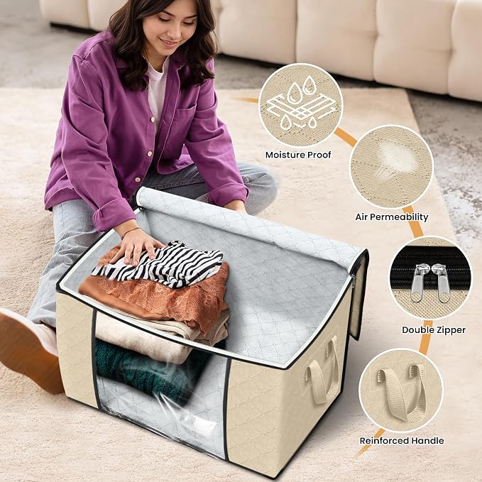 Fab totes 90L Clothes Storage, Foldable Thick Fabric Blanket Storage Bags