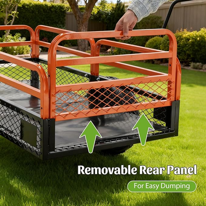 Utility Garden Wagon Dump Cart Trailer, 15 Cu.Ft. Load & 1500 lbs Capacity, Heavy Duty Yard Dump Wagon with Steel Frame ATV, UTV, Farm, Garden,Black