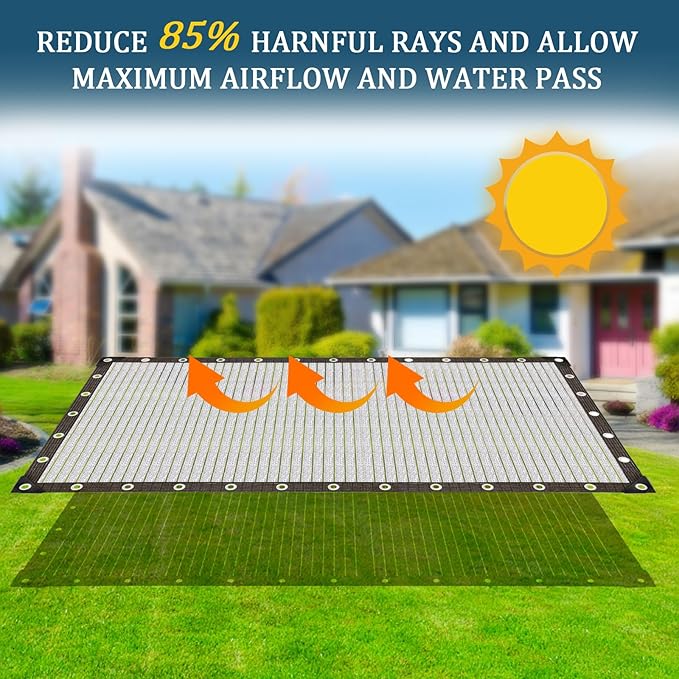 FUANGUI 85% 10x10FT Aluminum Shade Cloth, Durable Aluminum Reflective Tarp, Sun Aluminum Cover for Garden, Car, Outdoor Pergola, Greenhouse, Chicken Coop and Dog Kennel