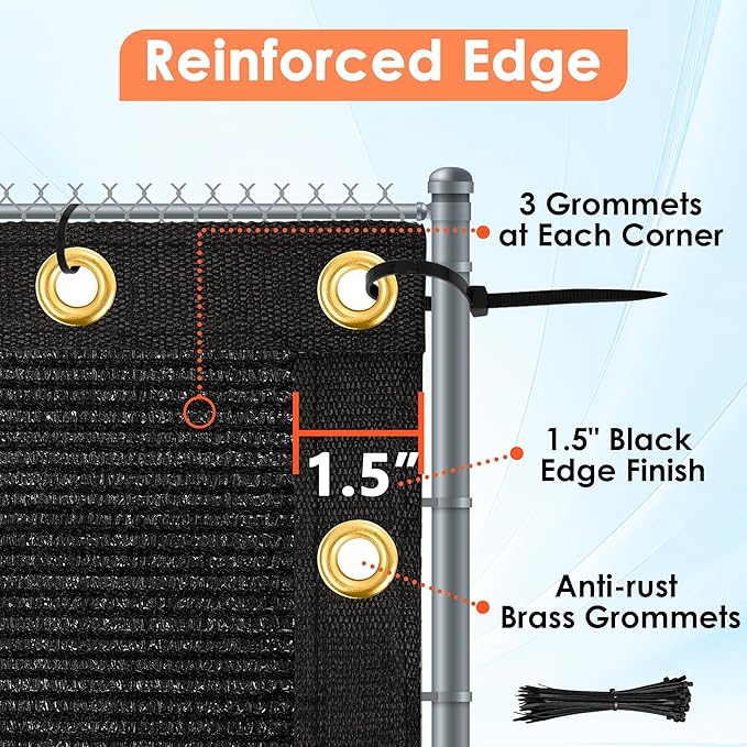 iCover 4x25ft Privacy Screen Fence, Outdoor Fencing Panels, Garden Windscreen Mesh Shade Sail Net Barrier, Include Reinforced Bindings and Brass Grommets Cable Zip Ties, Black