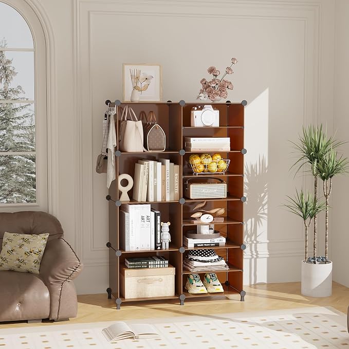 AWTATOS Closet Organizer 8 Cube Storage Shelves, Cocoa Brown