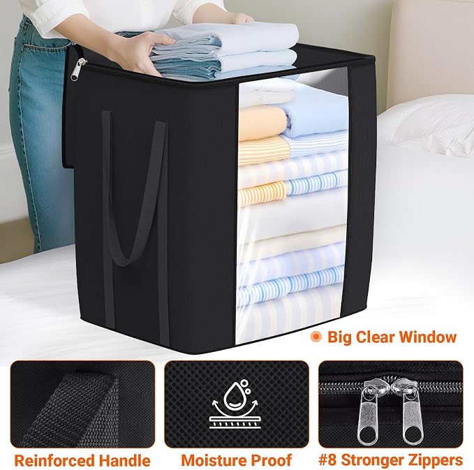 TasticTotes 120L Extra Large Blanket Clothes Storage Bags, Gray, 4 Pack