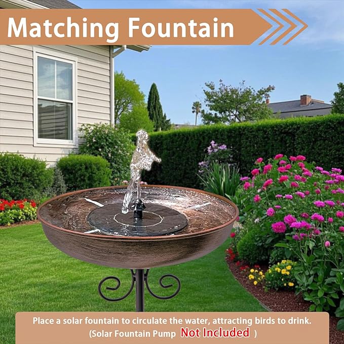 Small Metal Bird Bath for Outdoors, 10" Dia Bowl with Stake Birdbaths Garden Yard Lawn Decor 0.4 Gallon