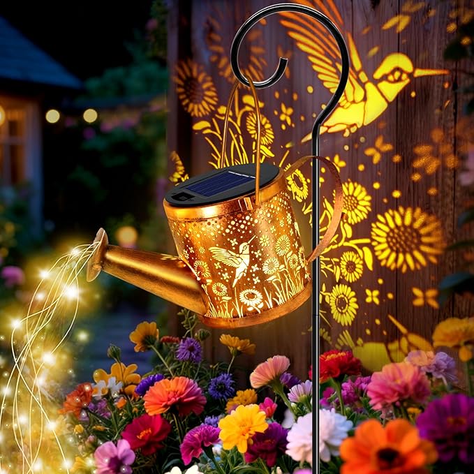 ZNYCYE Solar Watering Can Lights, Hummingbird Decorative Hanging Lantern Solar Lights Outdoor Waterproof, Gifts for Mom Women Grandma Mother's Day, Retro Metal Garden Decor for Outside Yard Patio Lawn