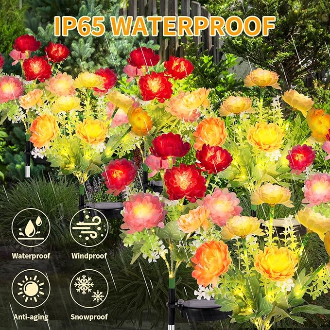 Solar Garden Lights Outdoor, 4 Pack 28 Solar Flower Lights, Waterproof Solar Lights Outdoor for Yard, Patio, Grave, Pathway, Landscape,Lawn, Party, Garden Decor, Gift for Women, Mom Grandma