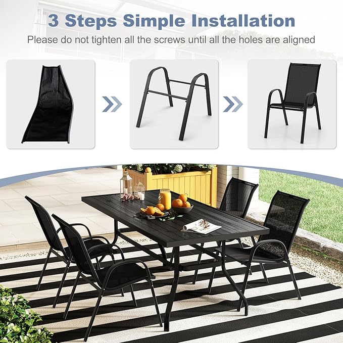Tangkula Patio Dining Chairs Set of 4, Outdoor Stackable All Weather Heavy Duty Dining Chairs Set with Armrests, Support 330 LBS, for Poolside, Backyard, Garden, Deck, Front Porch (Black)