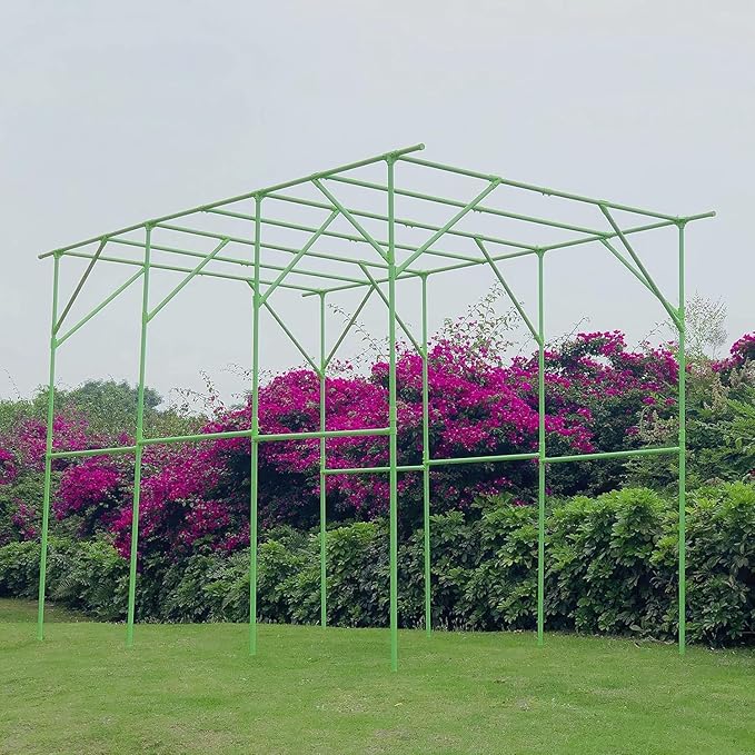 118'' L x 79'' W x 90.5'' H Large Grape Vine Support Arch Arbour Gazebo Trellis Rack Pergola Plastic-coated Metal Large Cane Frame For Vineyard Outdoor Patio Lawn Yard Garden Decoration Green