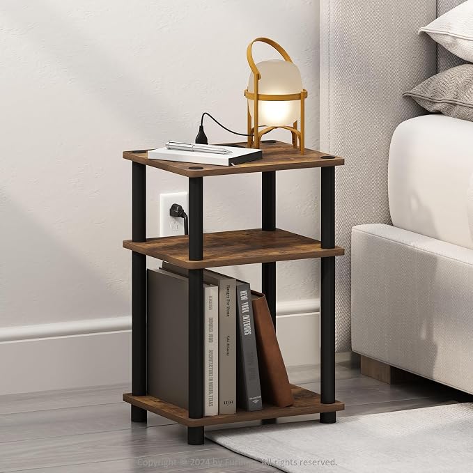 Furinno JUST 3-Tier Night Stand with Charging Station, Amber Pine