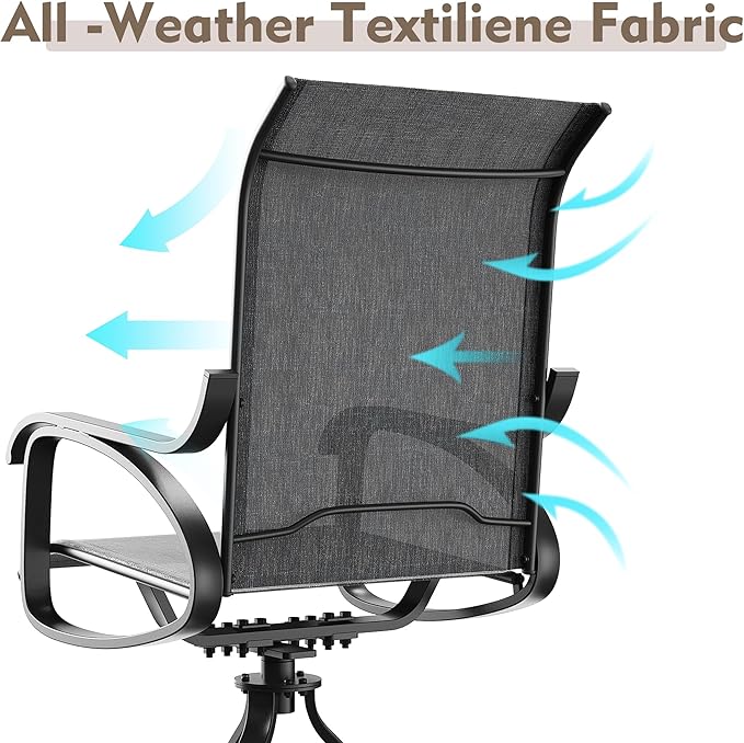 Patio Swivel Chairs Set of 4, All Weather Outdoor Rocking Chair with Textilene Breathable Back, Metal Frame, Patio Dining Chair for Backyard, Garde, Porch and Deck (4, Modern Grey)
