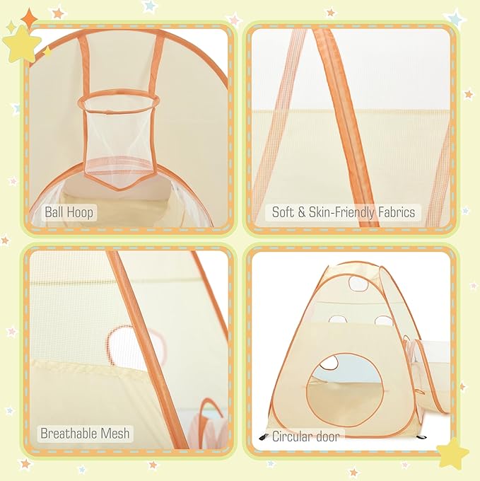 UTEX 3 in 1 Pop Up Play Tent with Tunnel, Ball Pit for Kids, Boys, Girls, Babies and Toddlers, Indoor/Outdoor Playhouse (6 in 1 with Ball Pit and Square Tent)