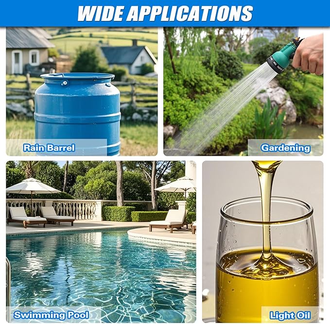 FIDISP Drill Pump for Water 12Pcs, 750 GPH Electric Drill Pump with Water Hose, Oil Hose and Adapter, for Water, Gasoline, Garden, Rain Barrels(Black)