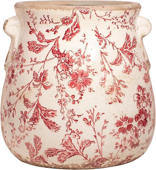 Antique Ceramic Planter & Vase for Home Decor, 6.68 Inch Rustic Farmhouse Flower Pot with Drainage Hole for Indoor Plants, Vintage Decoration for Bookshelf & Tabletop, Unique Gifts for Women (Red)