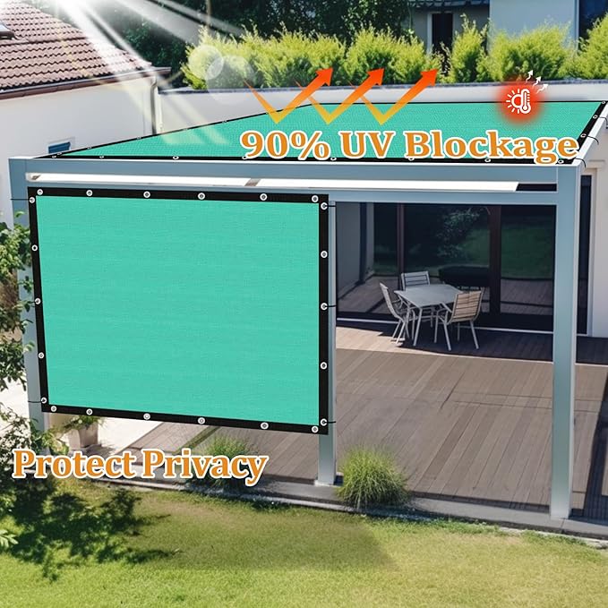 Shade&Beyond Customized Size 90% Sun Shade Cloth with Grommets, 7' X 18' Pergola Shade Cover Canopy, Mesh Tarp Sun Screens for Patio, Outdoor, Garden, Backyard GN01, Turquoise