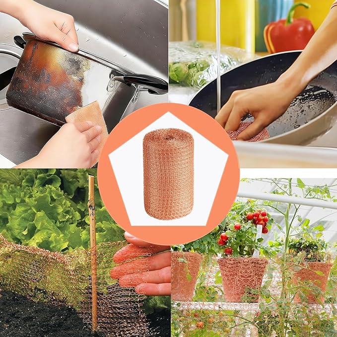 Copper Mesh Rodent Control, 5 in x 50 ft Wire Screen Roll for Mice Rat Rodent, Bat & Snail, Copper Mesh Roll for Weep Hole Filler, DIY Pest Blocking for Home and Garden