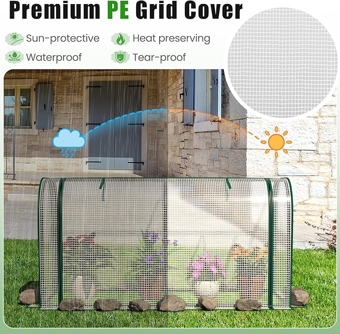 Giantex Raised Garden Bed with Cover, Wood Elevated Planter Box with Legs & Mini Greenhouse, Waterproof Sun-Protective PE Green House Cover, Outdoor Use for Fruit Vegetable Flower Herb (White+Gray)
