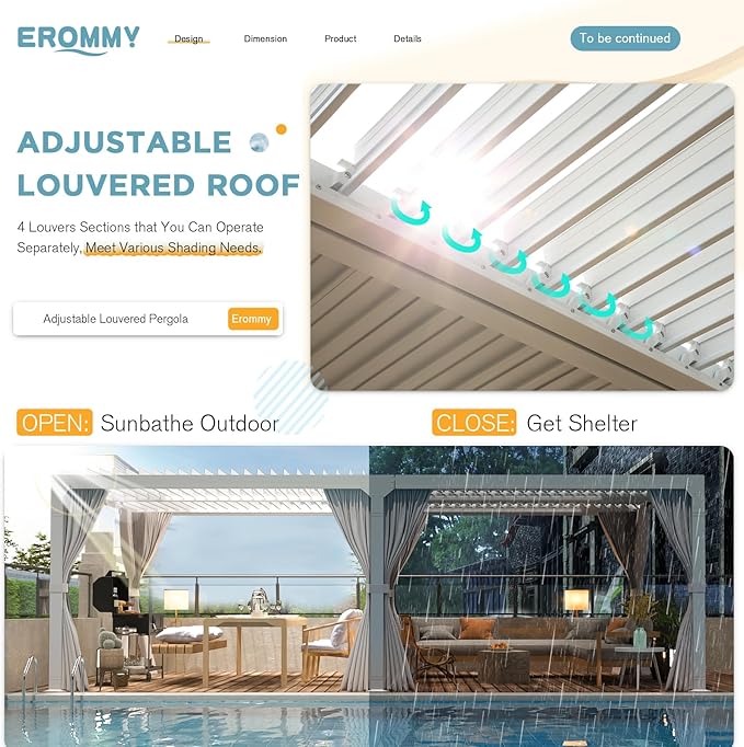 EROMMY Louvered Pergola 12x20, Outdoor Aluminum Pergola with Adjustable Rainproof Roof for Garden, Patio, Deck, Waterproof Curtains and Netting Included, White