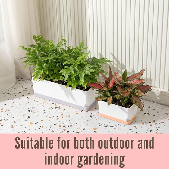LaLaGreen Planters for Indoor Plants (7 Pack) Assorted Color Window Boxes, Rectangular Self-Watering System Long Windowsill Plant Pots with Drainage Herb Garden Flower Box Modern Stylish Outdoor