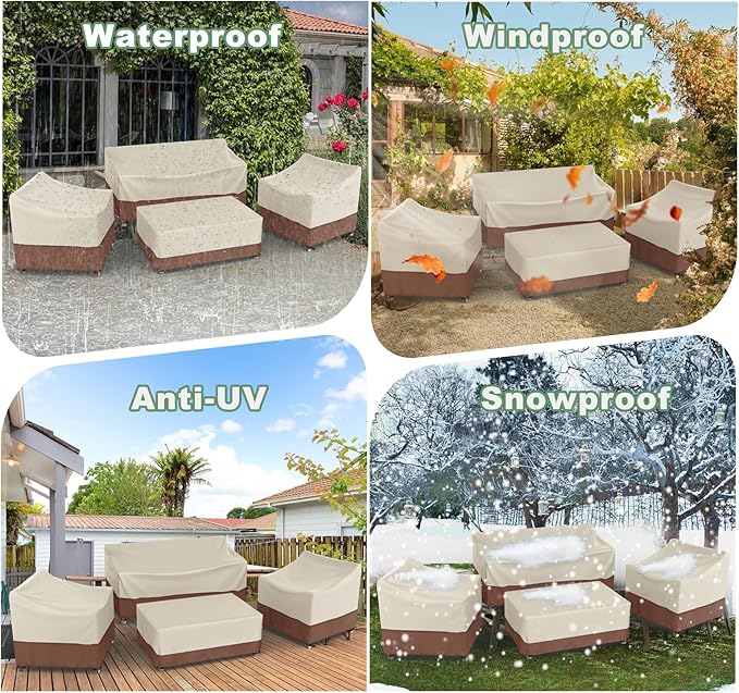 Gasadar Patio Furniture Cover Set, 4 Piece Outdoor Furniture Cover Waterproof, 600D Heavy Duty Lawn Patio Set Covers