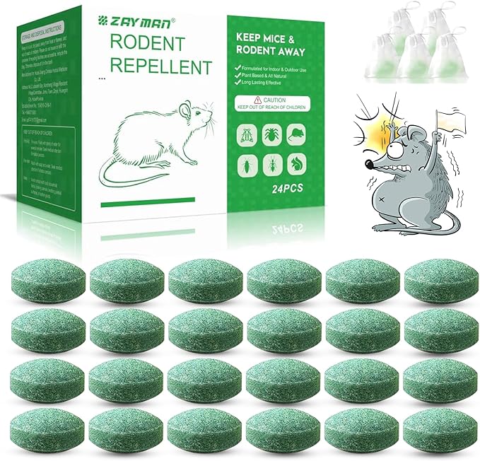 24PCS Mouse Rodent Repellent, Natural Mouse Repellent Peppermint Oil for Mice, Rats, Squirrels, Spiders and Pests, Keeps Pests Away Effectively from Garden & Home, Indoor & Outdoor Use