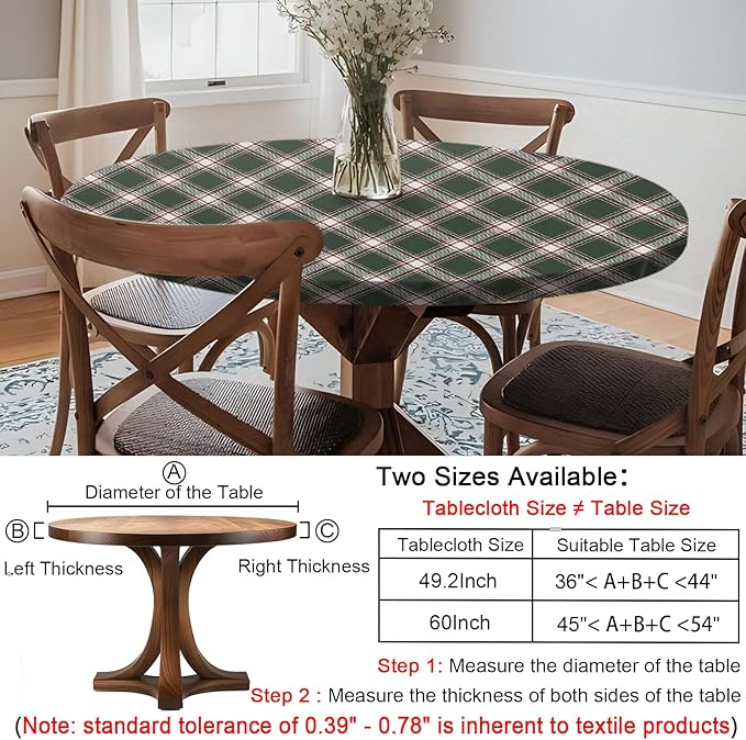 Fitted Round Tablecloth Waterproof Table Cloth Vinyl Indoor Outdoor Circle Cover for 36-44" Tables Dining Kitchen Apartment Home Party Gear Gifts Summer Fall Patio Picnic Camping Essentials