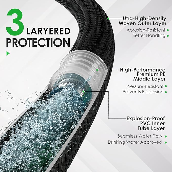 Garden Hose 75 FT, Non-Expanding Lightweight Water Hose with 10 Function Nozzle, Flexible, Kink Free, Wear-Resistant Fabric Leak Proof Garden Hoses for Outdoor, Yard, Lawn, Car, Marine, RV, Pet Bath