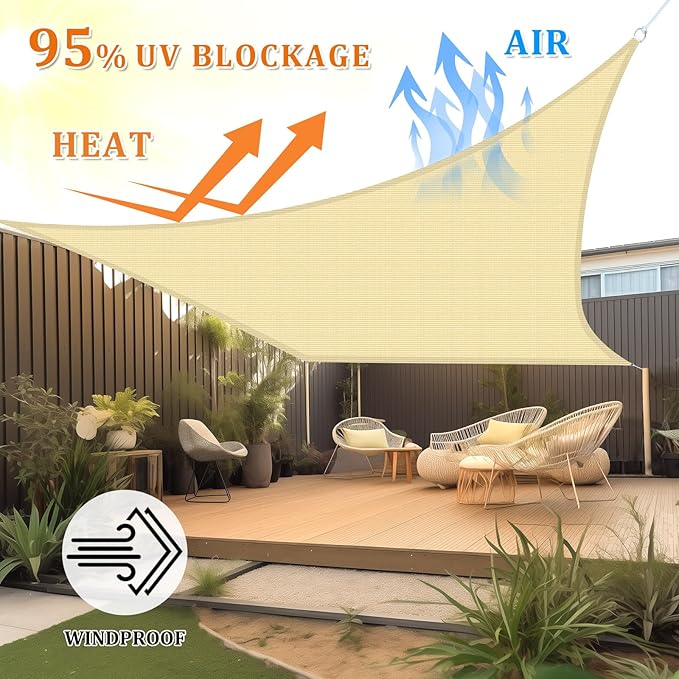Shade&Beyond Custom PPR810 24'x24' Sun Shade Sail Canopy Square, UV Block Sunshade for Backyard Yard Deck Outdoor Facility and Activities, Beige, (We Make Custom Size)