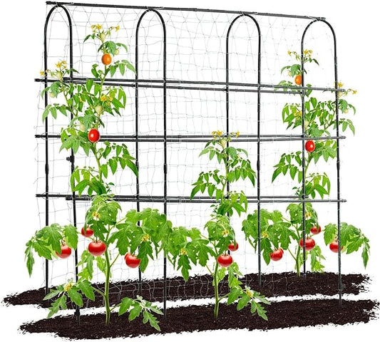 OTOSUNNY Garden Trellis for Climbing Plants Outdoor, 6 FT Tall Arch Tunnel, Metal A-Frame Plant Support with Trellis Netting Vegetable Fruit Flower, Cucumber Trellis for Garden Raised Bed