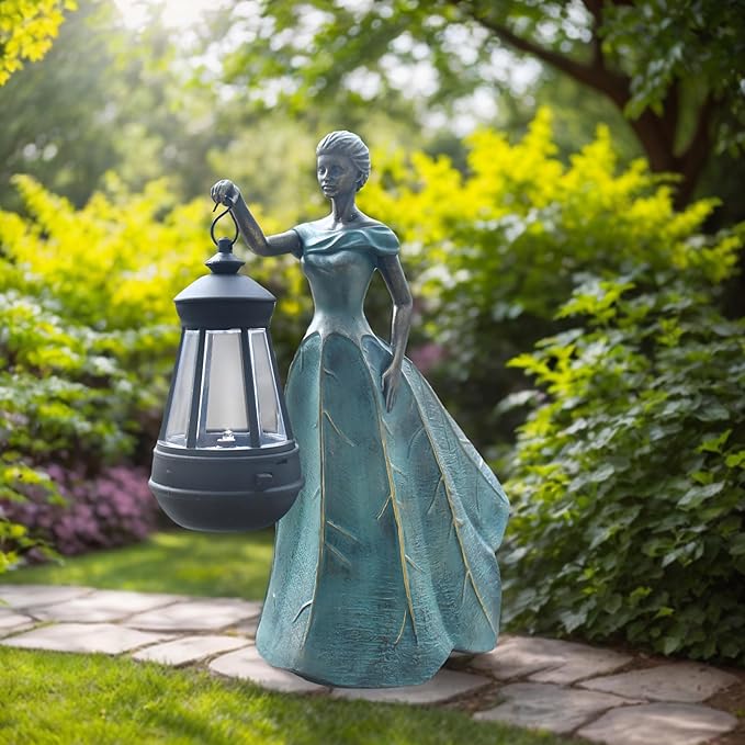 Sheaifun Fairy Garden Statue Solar Garden Decor Resin Fairy Statue with Lights Angel Fairy Decor Outdoor Yard Statues Gardening Gifts for Women 9.5 * 5.5 * 11.5 Inch