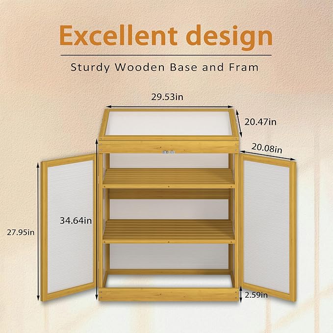 Greenhouse Wooden Cold Frame Greenhouse, Garden Portable Mini Greenhouse Cabinet,2-Tier Wooden Cold Frame Garden Greenhouse with Transparent Polycarbonate Sheet, Keep Plant Warm Enough (Brown)