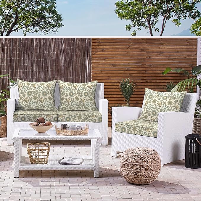 LVTXIII Outdoor Deep Seat Cushion Patio Seat and Back Cushion Set Seasonal Chair Cushion for Dining Arm Chairs, Wicker Chairs and Garden Furniture Decoration, 24"x24"x4", Floral Symphony