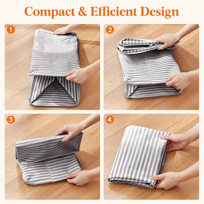 Lifewit 65L Collapsible Laundry Basket with Extended Handles, Grey | Foldable Laundry Hamper, Slim Dirty Clothes Basket, Waterproof, Freestanding Design for Bedroom, Bathroom, College Dorm