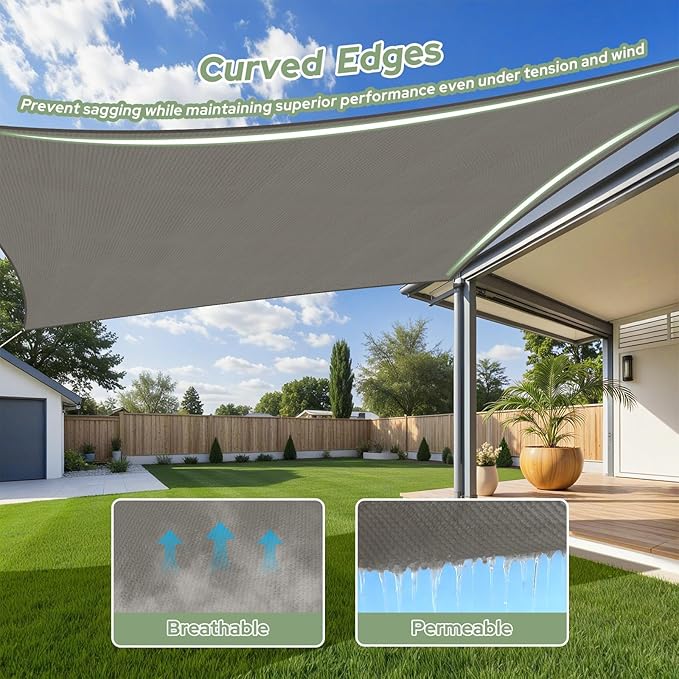TasticTotes Rectangle Sun Shade Sail - 12' x 16', 95% UV Blockage, HDPE Sunshades for Outdoor Patio, Yard, Deck, Garden, Lawn, Permeable Awnings for Patio Shade with Reinforced Corners & Ropes (Gray)