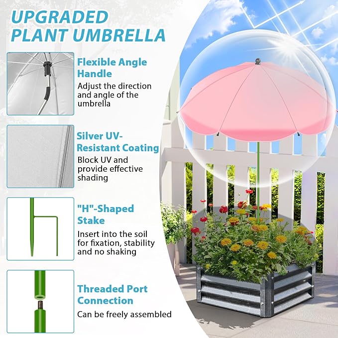 MJZ 2 Pack Large Plant Umbrellas for Outdoor Plants, 26" Garden Umbrella for Plants with Adjustable Angle, Plant Umbrella Provide Shade for Outdoor Plants Flower Pot Planting Beds (Pink, Blue)