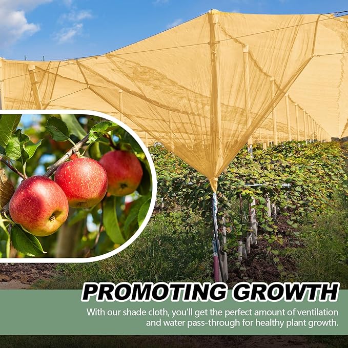6.5X 100 ft Shade Cloth Roll for Covering Garden UV Resistant 95% Mesh Net with Ties for Patio Outdoor Greenhouse Fence Large Gardens Farms Flower Plant Cover Canopy, Beige