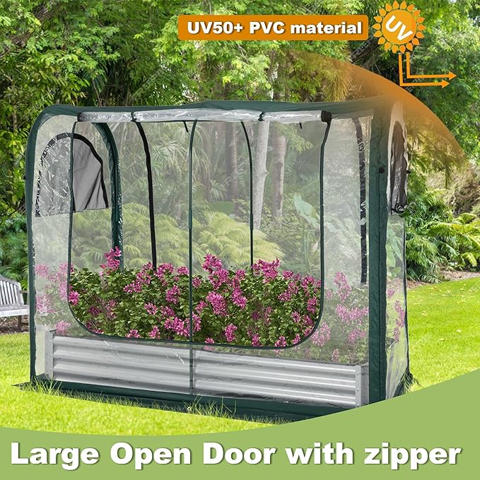 Porayhut Portable Greenhouse Cover with Raised Garden Bed,Easy Set-up 72.4" X36.6" X60.6" Gardening Flower House & Plant Sunshine Room for Protecting Plant from Cold Frost Birds & Insects