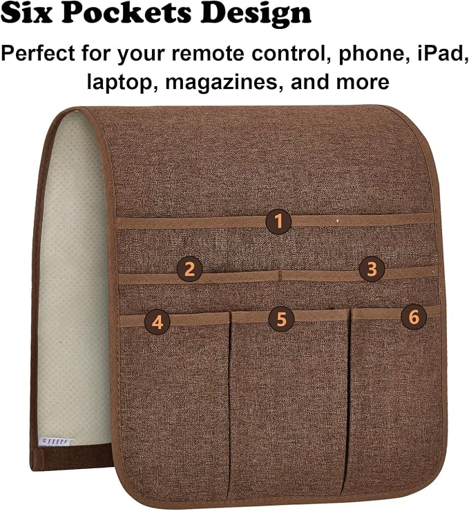 Teniux Remote Control Holder GRS Certified Armchair Caddy for Recliner Couch, Recycled Material Non-Slip Armrest Organizer with 5 Pockets for Magazine, Tablet, Phone, iPad (Brown)