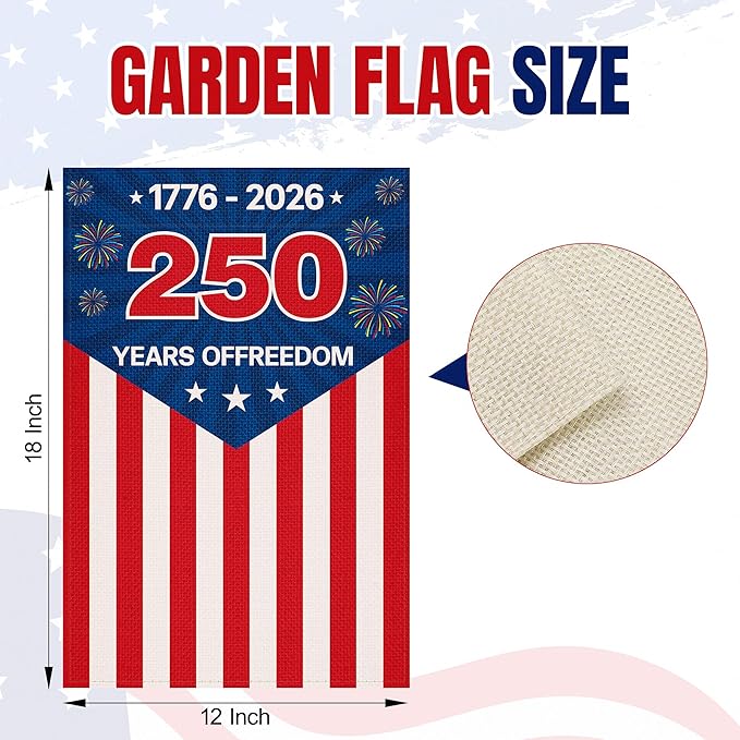 HOOSUN 12x18 Inch 250 Anniversary Usa Flag,250 Year American Anniversary Flag,Double-Sided 250th Usa Garden Flag,1776-2026 Commemorative Flag Patriotic 4th of July Decorations for Outdoor Yard Lawn
