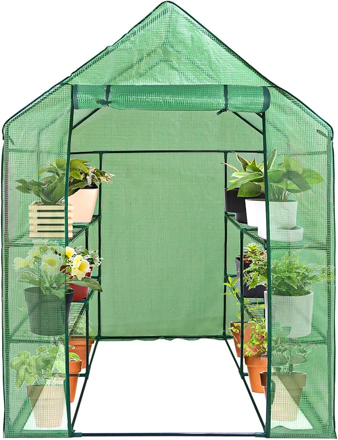 HomGarden HomGarden Greenhouse,57 x 57 x 76'' Greenhouses for Outdoors 3-Tier 8 Shelves Plant Flower Tent Lawn Patio Garden Plant Shelf Green House w/PE Cover and Zipper Door
