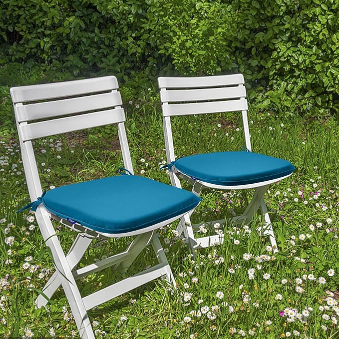 SleepMan Outdoor 17"x16" Chair Cushions with Ties Set of 8, Water Resistant All Weather U-Shape Seat Pads for Patio Garden Furniture Indoor Fade Resistant Patio Cushions (Indigo Blue)